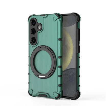 For Samsung Galaxy S24 Magnetic Case Vertical Stripe PC+TPU Shockproof Cover Rotatable Ring Holder