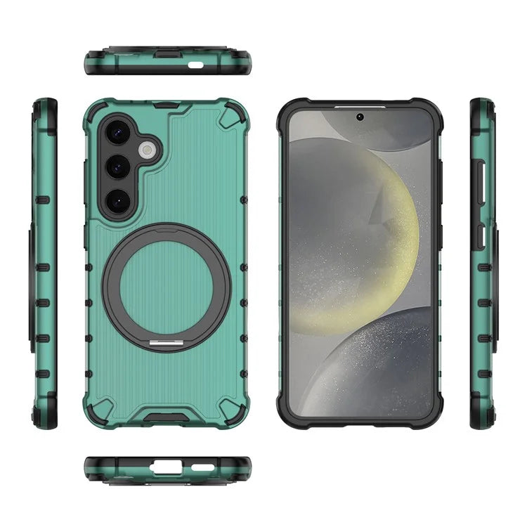 For Samsung Galaxy S24 Magnetic Case Vertical Stripe PC+TPU Shockproof Cover Rotatable Ring Holder
