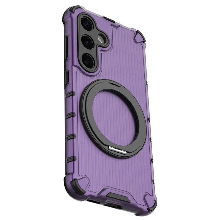 For Samsung Galaxy S24 Magnetic Case Vertical Stripe PC+TPU Shockproof Cover Rotatable Ring Holder
