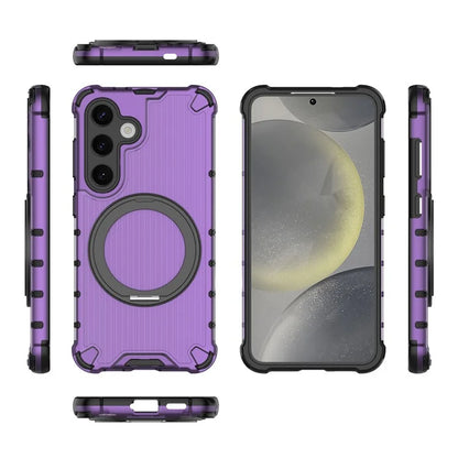 For Samsung Galaxy S24 Magnetic Case Vertical Stripe PC+TPU Shockproof Cover Rotatable Ring Holder