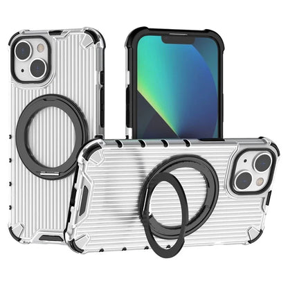 For iPhone 14 Case Vertical Stripe PC+TPU Phone Cover Invisible Magnetic Ring Holder