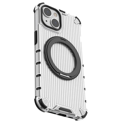 For iPhone 14 Case Vertical Stripe PC+TPU Phone Cover Invisible Magnetic Ring Holder