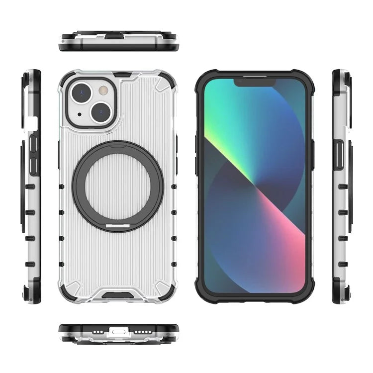 For iPhone 14 Case Vertical Stripe PC+TPU Phone Cover Invisible Magnetic Ring Holder