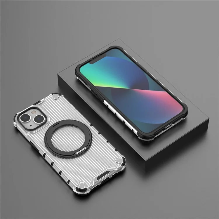 For iPhone 14 Case Vertical Stripe PC+TPU Phone Cover Invisible Magnetic Ring Holder