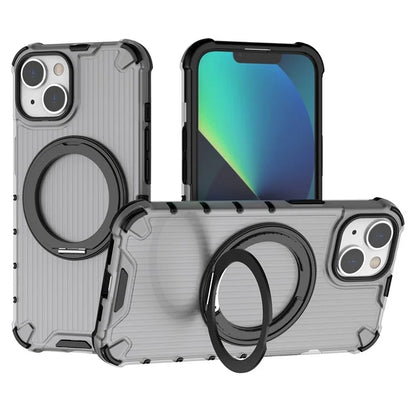 For iPhone 14 Case Vertical Stripe PC+TPU Phone Cover Invisible Magnetic Ring Holder