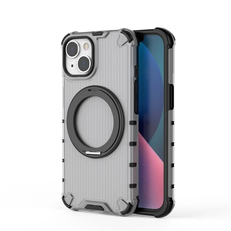 For iPhone 14 Case Vertical Stripe PC+TPU Phone Cover Invisible Magnetic Ring Holder