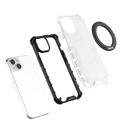 For iPhone 14 Case Vertical Stripe PC+TPU Phone Cover Invisible Magnetic Ring Holder