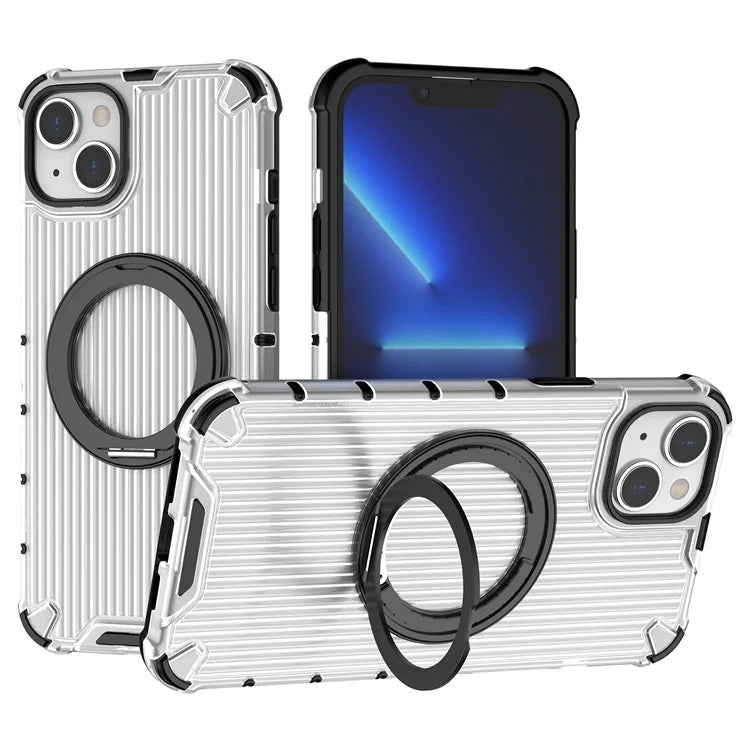 For iPhone 15 Plus / 14 Plus Case Compatible with MagSafe Kickstand Vertical Stripe PC+TPU Phone Cover