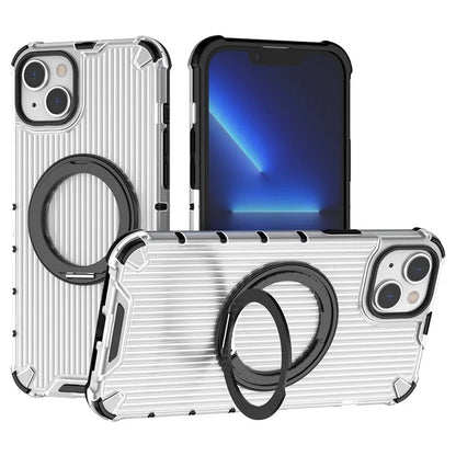 For iPhone 15 Plus / 14 Plus Case Compatible with MagSafe Kickstand Vertical Stripe PC+TPU Phone Cover