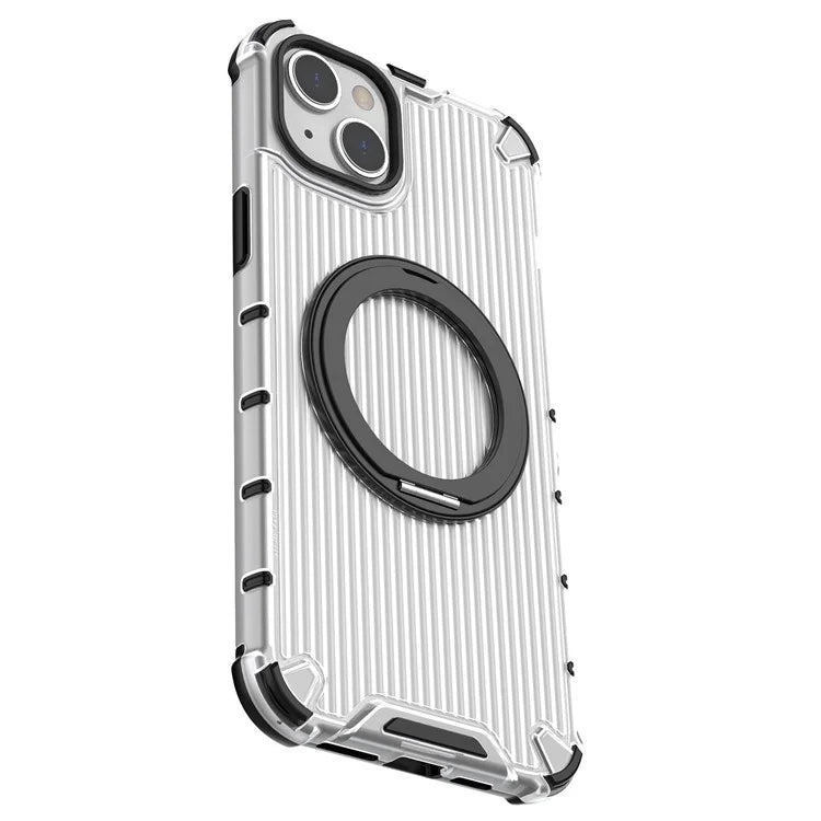 For iPhone 15 Plus / 14 Plus Case Compatible with MagSafe Kickstand Vertical Stripe PC+TPU Phone Cover