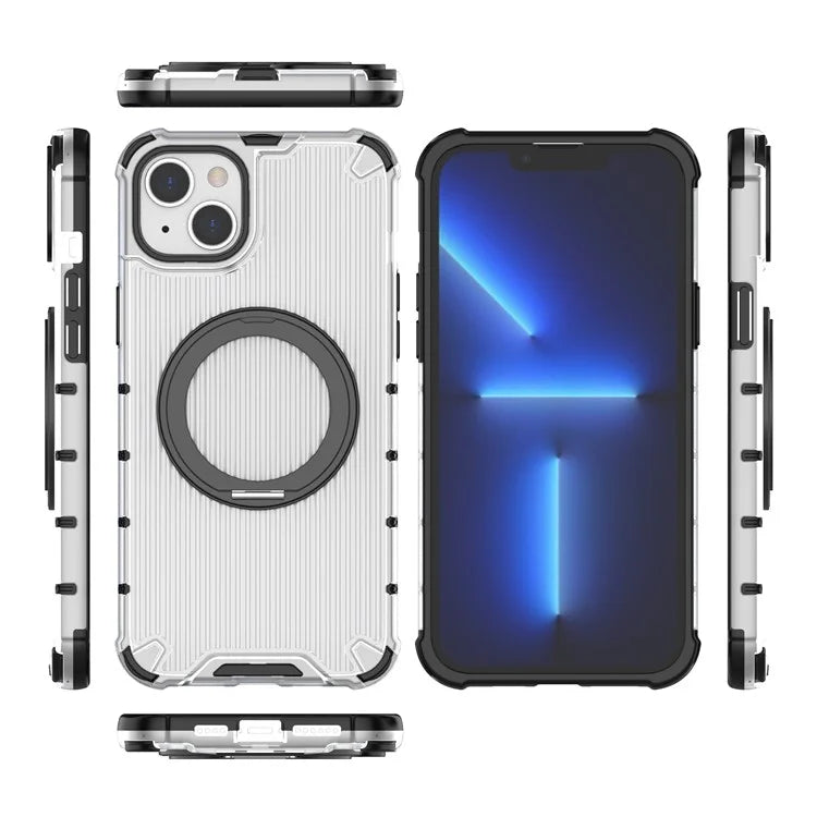 For iPhone 15 Plus / 14 Plus Case Compatible with MagSafe Kickstand Vertical Stripe PC+TPU Phone Cover