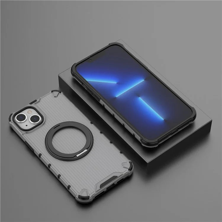 For iPhone 15 Plus / 14 Plus Case Compatible with MagSafe Kickstand Vertical Stripe PC+TPU Phone Cover