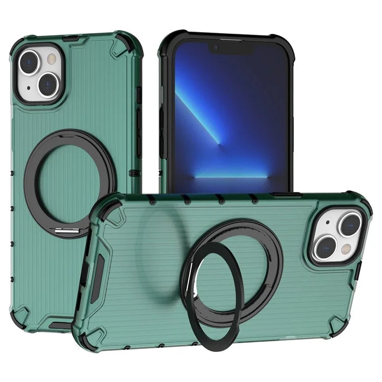 For iPhone 15 Plus / 14 Plus Case Compatible with MagSafe Kickstand Vertical Stripe PC+TPU Phone Cover