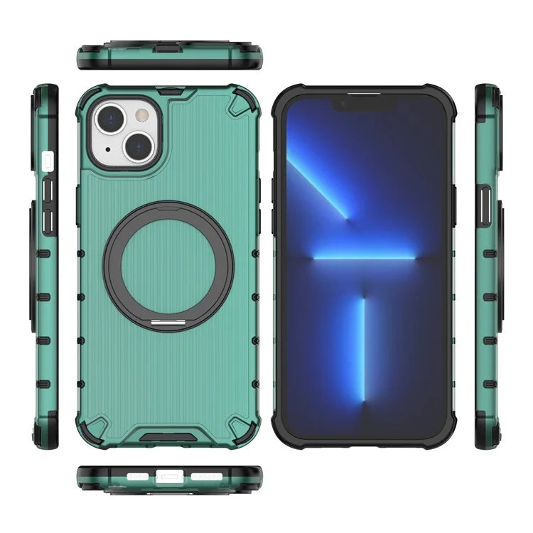 For iPhone 15 Plus / 14 Plus Case Compatible with MagSafe Kickstand Vertical Stripe PC+TPU Phone Cover