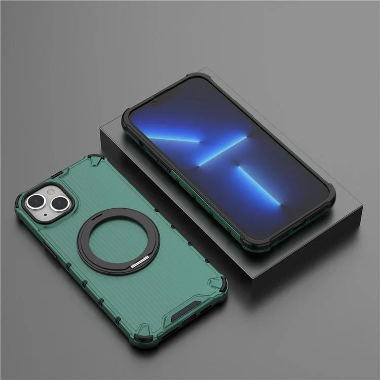 For iPhone 15 Plus / 14 Plus Case Compatible with MagSafe Kickstand Vertical Stripe PC+TPU Phone Cover