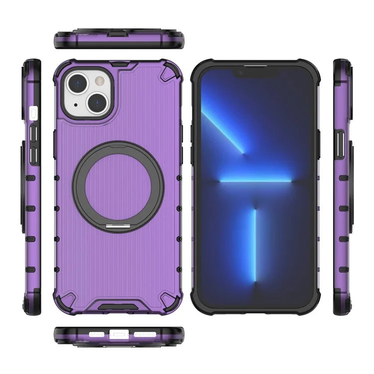 For iPhone 15 Plus / 14 Plus Case Compatible with MagSafe Kickstand Vertical Stripe PC+TPU Phone Cover