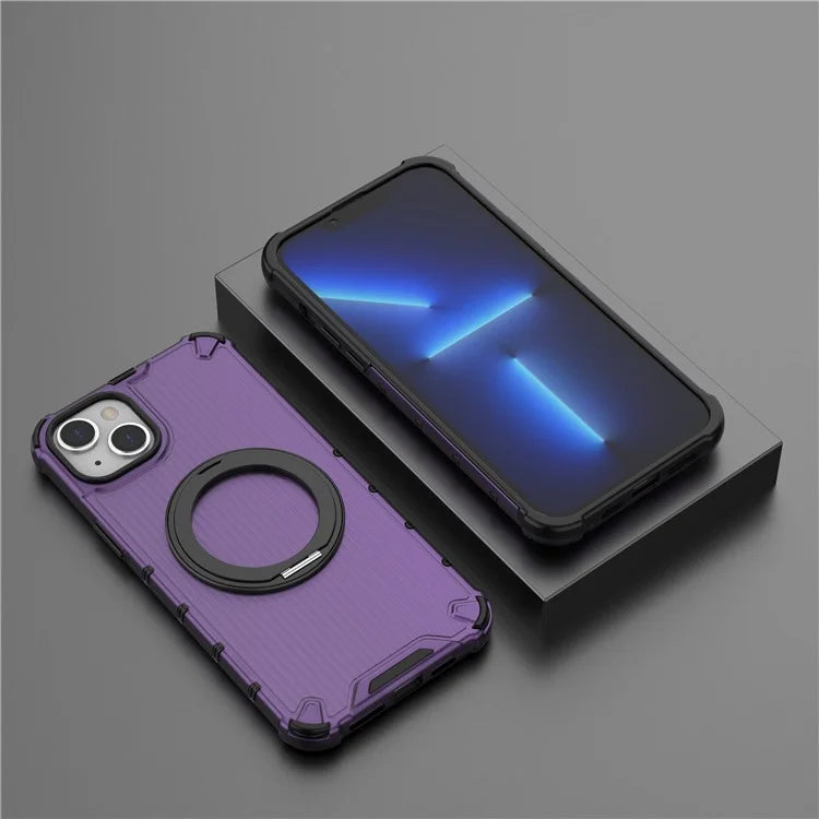 For iPhone 15 Plus / 14 Plus Case Compatible with MagSafe Kickstand Vertical Stripe PC+TPU Phone Cover