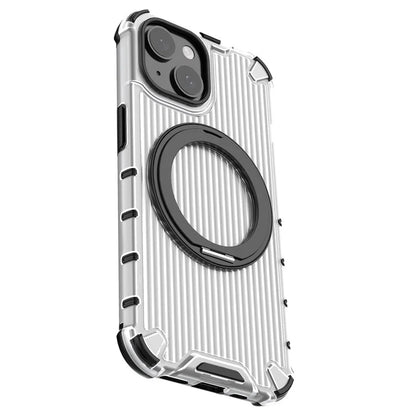 For iPhone 15 Case Vertical Stripe Back PC+TPU Magnetic Ring Kickstand Phone Cover
