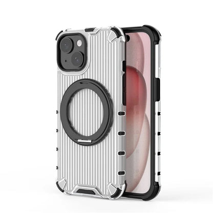 For iPhone 15 Case Vertical Stripe Back PC+TPU Magnetic Ring Kickstand Phone Cover