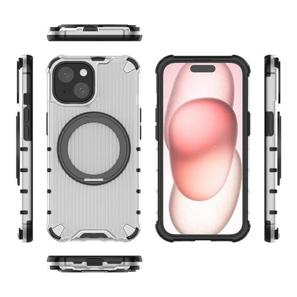 For iPhone 15 Case Vertical Stripe Back PC+TPU Magnetic Ring Kickstand Phone Cover
