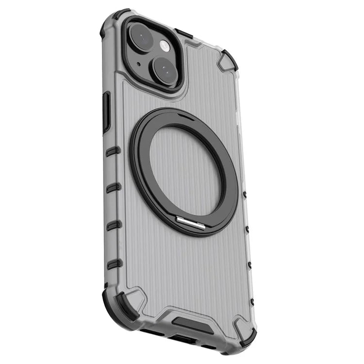 For iPhone 15 Case Vertical Stripe Back PC+TPU Magnetic Ring Kickstand Phone Cover