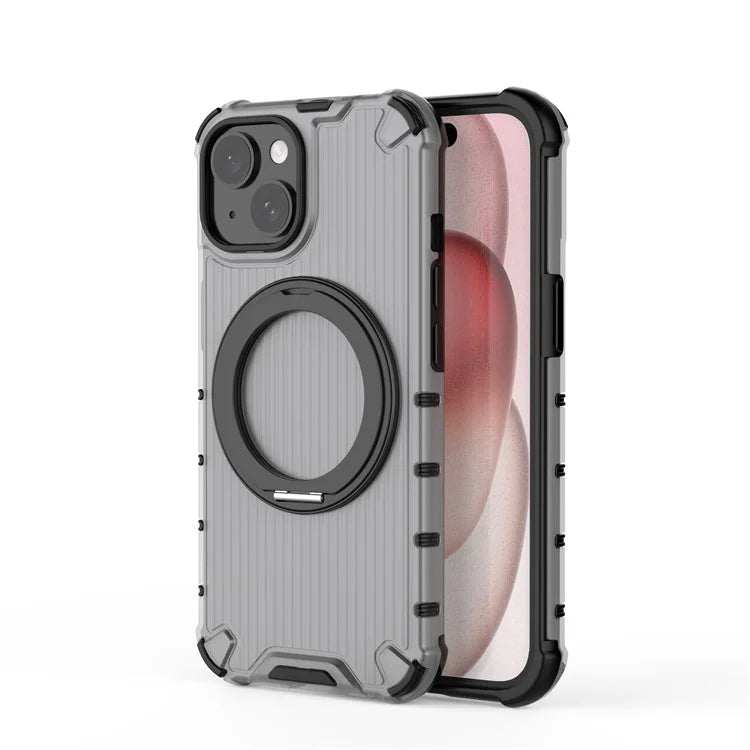 For iPhone 15 Case Vertical Stripe Back PC+TPU Magnetic Ring Kickstand Phone Cover