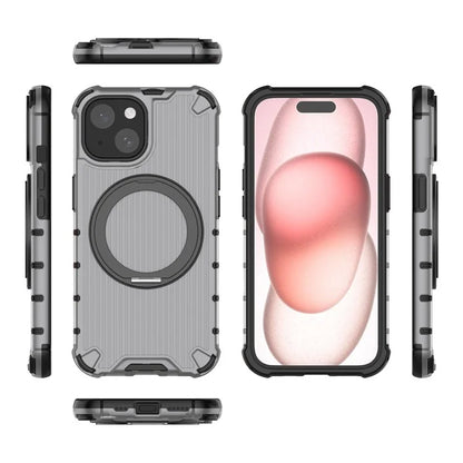 For iPhone 15 Case Vertical Stripe Back PC+TPU Magnetic Ring Kickstand Phone Cover