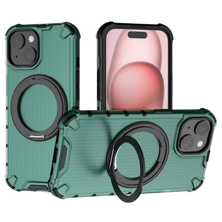 For iPhone 15 Case Vertical Stripe Back PC+TPU Magnetic Ring Kickstand Phone Cover