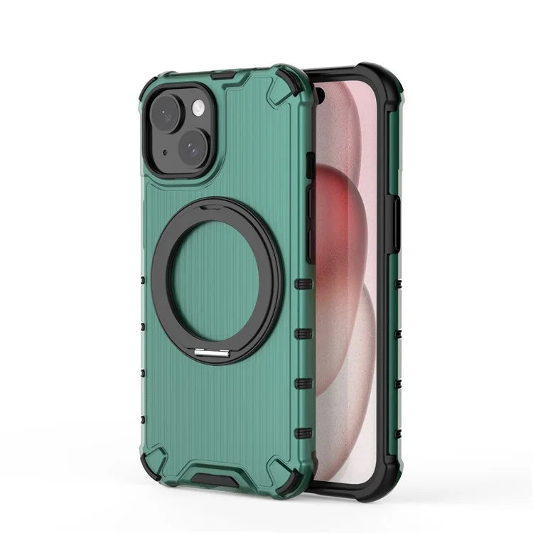 For iPhone 15 Case Vertical Stripe Back PC+TPU Magnetic Ring Kickstand Phone Cover