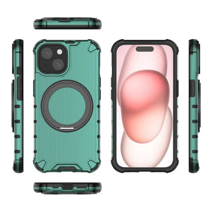 For iPhone 15 Case Vertical Stripe Back PC+TPU Magnetic Ring Kickstand Phone Cover