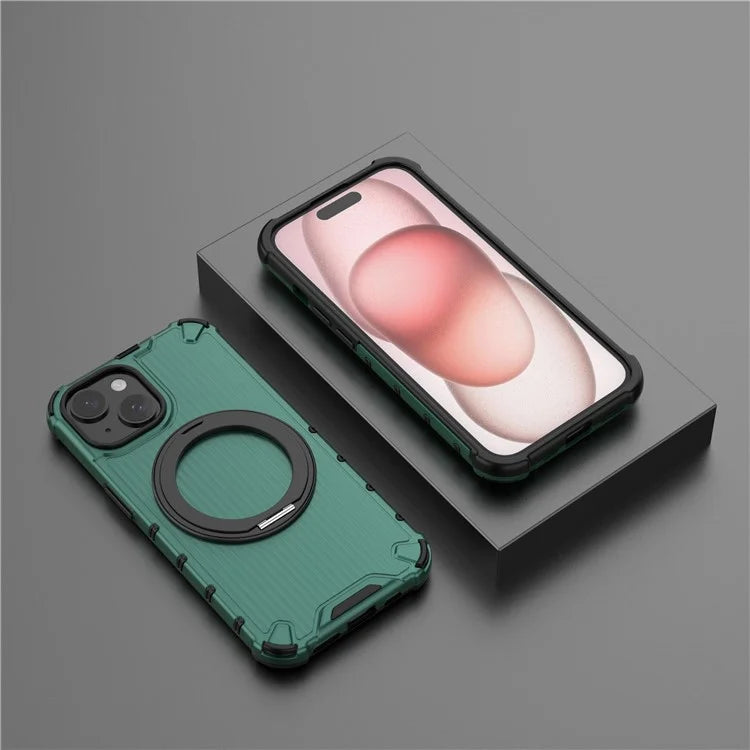 For iPhone 15 Case Vertical Stripe Back PC+TPU Magnetic Ring Kickstand Phone Cover