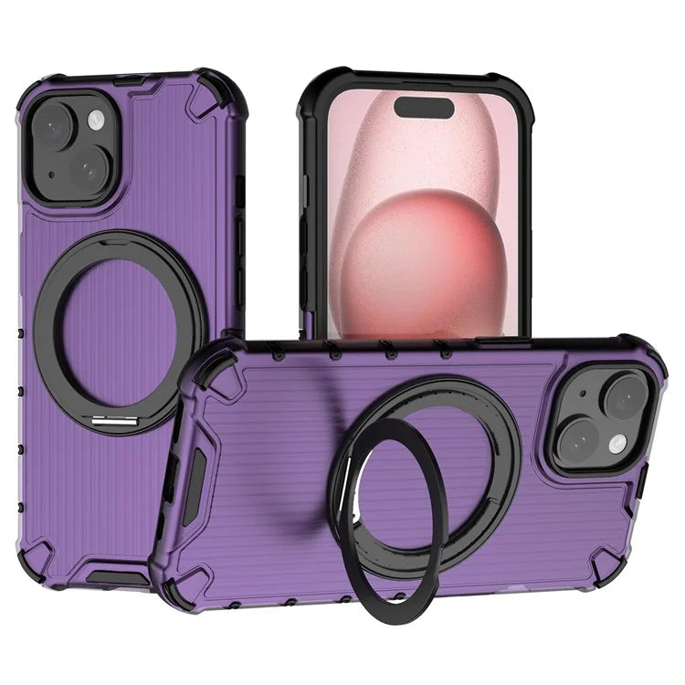 For iPhone 15 Case Vertical Stripe Back PC+TPU Magnetic Ring Kickstand Phone Cover