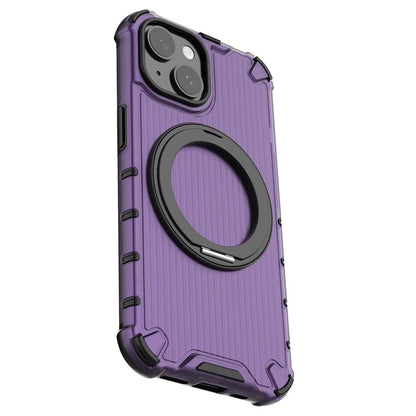 For iPhone 15 Case Vertical Stripe Back PC+TPU Magnetic Ring Kickstand Phone Cover