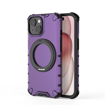 For iPhone 15 Case Vertical Stripe Back PC+TPU Magnetic Ring Kickstand Phone Cover