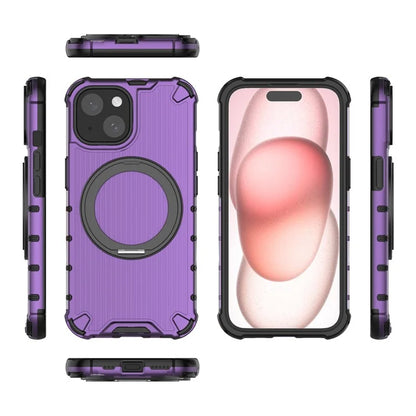 For iPhone 15 Case Vertical Stripe Back PC+TPU Magnetic Ring Kickstand Phone Cover