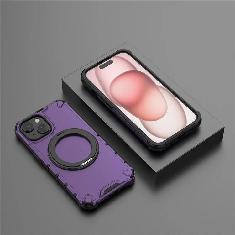 For iPhone 15 Case Vertical Stripe Back PC+TPU Magnetic Ring Kickstand Phone Cover
