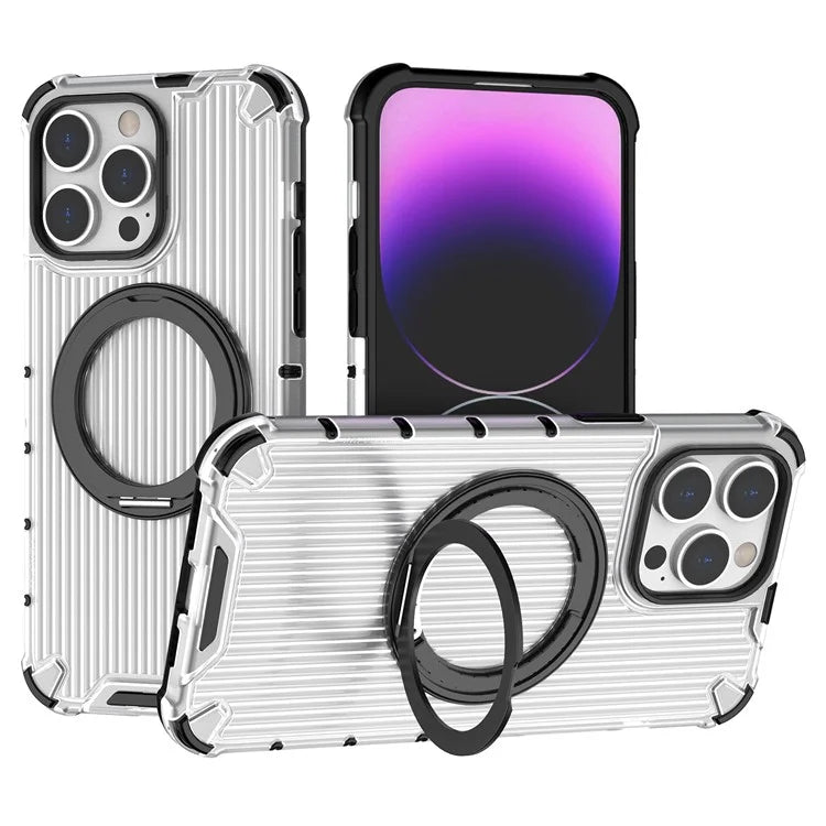 For iPhone 13 Pro Max Magnetic Case Rotatabl Ring Kickstand Drop-Proof PC+TPU Phone Cover