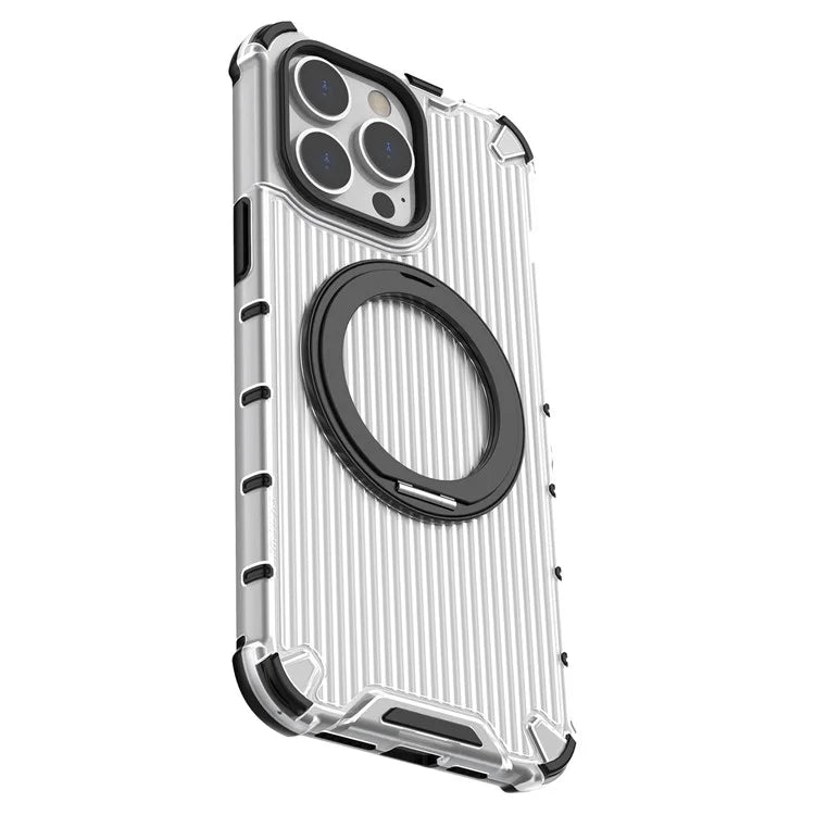 For iPhone 13 Pro Max Magnetic Case Rotatabl Ring Kickstand Drop-Proof PC+TPU Phone Cover
