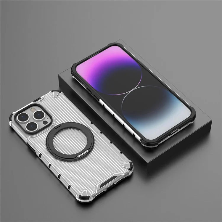For iPhone 13 Pro Max Magnetic Case Rotatabl Ring Kickstand Drop-Proof PC+TPU Phone Cover