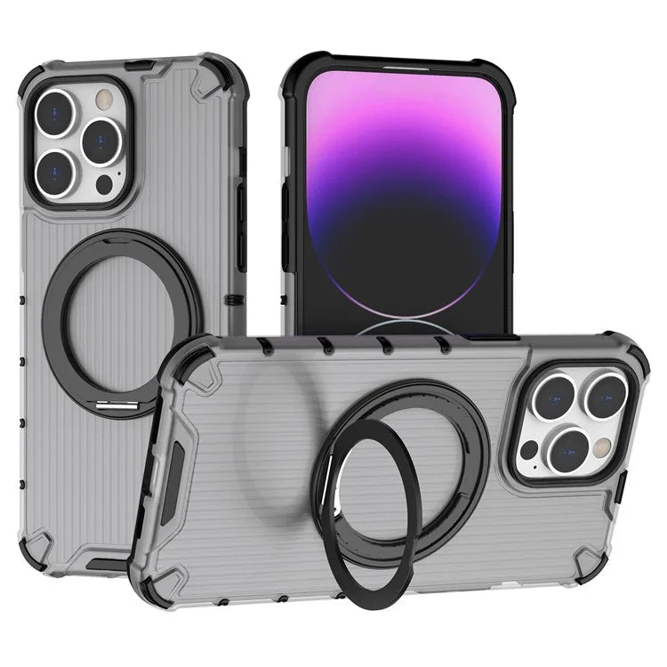 For iPhone 13 Pro Max Magnetic Case Rotatabl Ring Kickstand Drop-Proof PC+TPU Phone Cover
