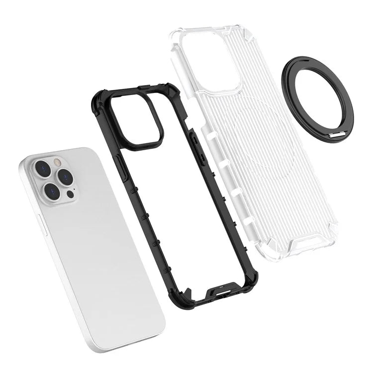 For iPhone 13 Pro Max Magnetic Case Rotatabl Ring Kickstand Drop-Proof PC+TPU Phone Cover