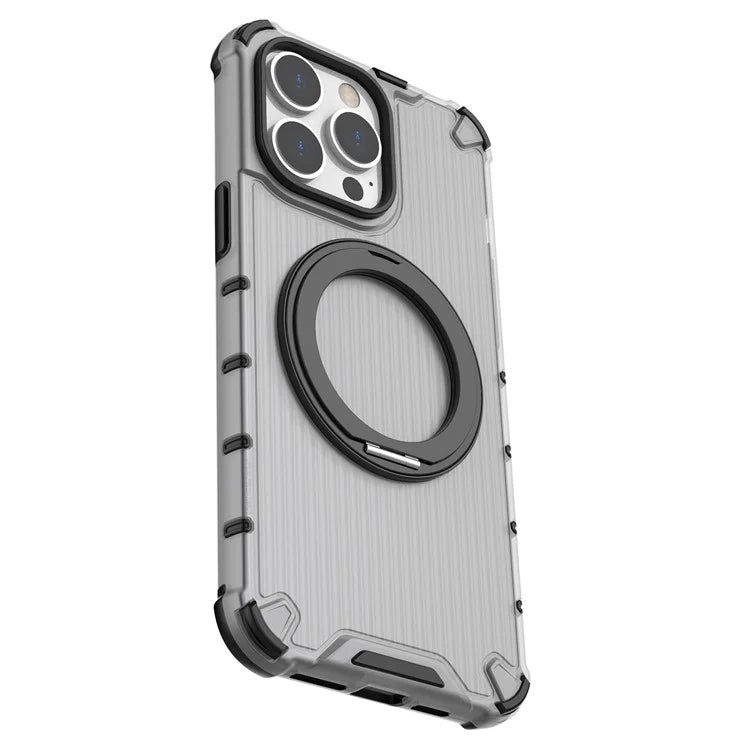 For iPhone 13 Pro Max Magnetic Case Rotatabl Ring Kickstand Drop-Proof PC+TPU Phone Cover