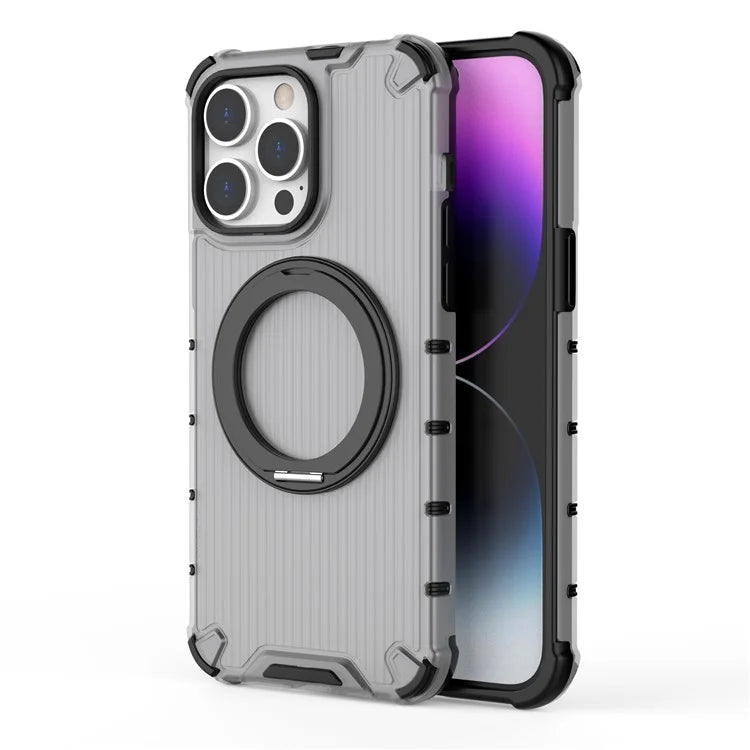 For iPhone 13 Pro Max Magnetic Case Rotatabl Ring Kickstand Drop-Proof PC+TPU Phone Cover