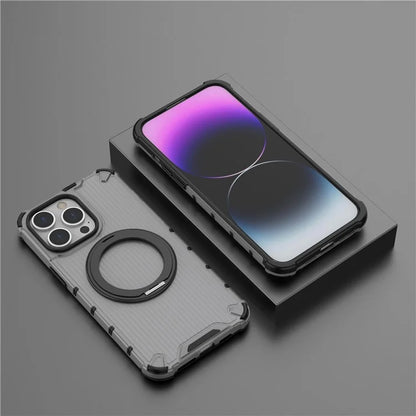 For iPhone 13 Pro Max Magnetic Case Rotatabl Ring Kickstand Drop-Proof PC+TPU Phone Cover