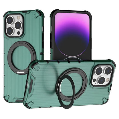 For iPhone 13 Pro Max Magnetic Case Rotatabl Ring Kickstand Drop-Proof PC+TPU Phone Cover