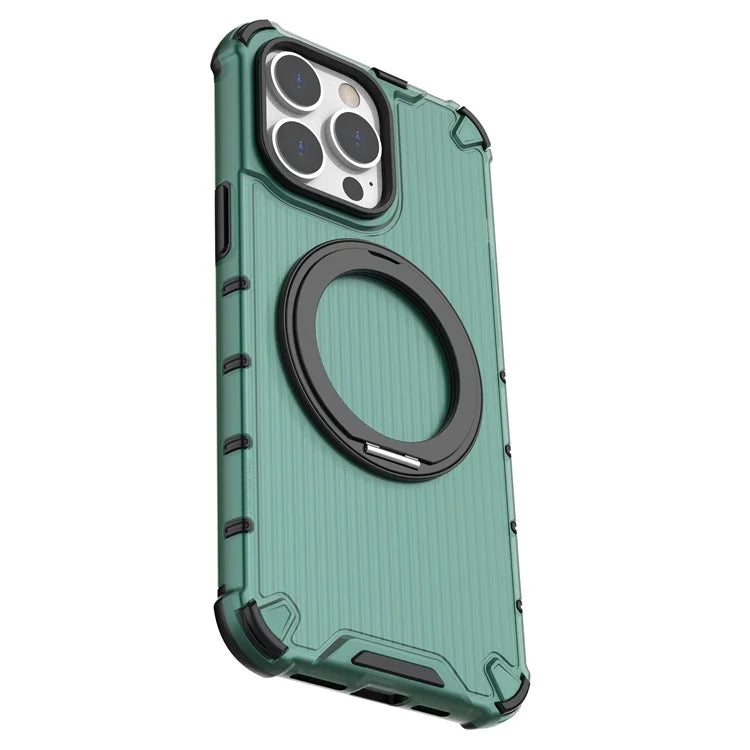 For iPhone 13 Pro Max Magnetic Case Rotatabl Ring Kickstand Drop-Proof PC+TPU Phone Cover