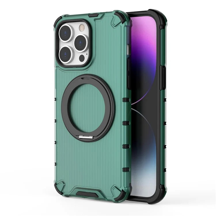 For iPhone 13 Pro Max Magnetic Case Rotatabl Ring Kickstand Drop-Proof PC+TPU Phone Cover