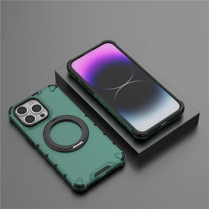 For iPhone 13 Pro Max Magnetic Case Rotatabl Ring Kickstand Drop-Proof PC+TPU Phone Cover