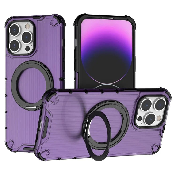 For iPhone 13 Pro Max Magnetic Case Rotatabl Ring Kickstand Drop-Proof PC+TPU Phone Cover
