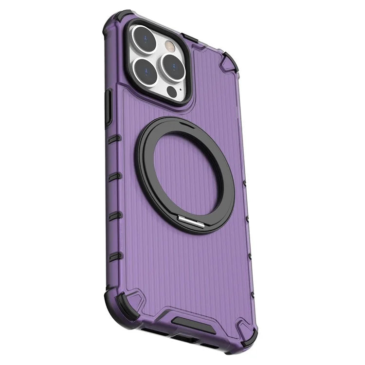 For iPhone 13 Pro Max Magnetic Case Rotatabl Ring Kickstand Drop-Proof PC+TPU Phone Cover